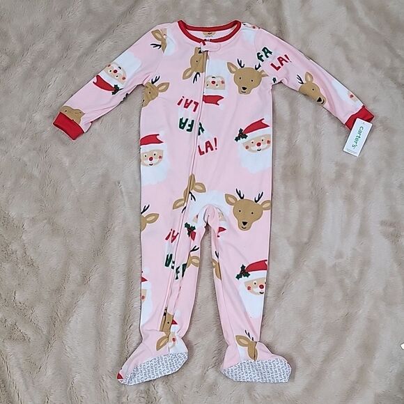 CARTER'S PINK SANTA FLEECE FOOTIE,  SIZE 3T - NEW - Picture 1 of 6